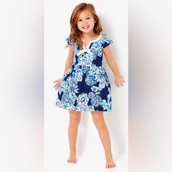 Lilly Pulitzer Girls’ Louise Dress Size 10 – Low Tide Navy Bouquet All Day – NWT - Picture 1 of 10